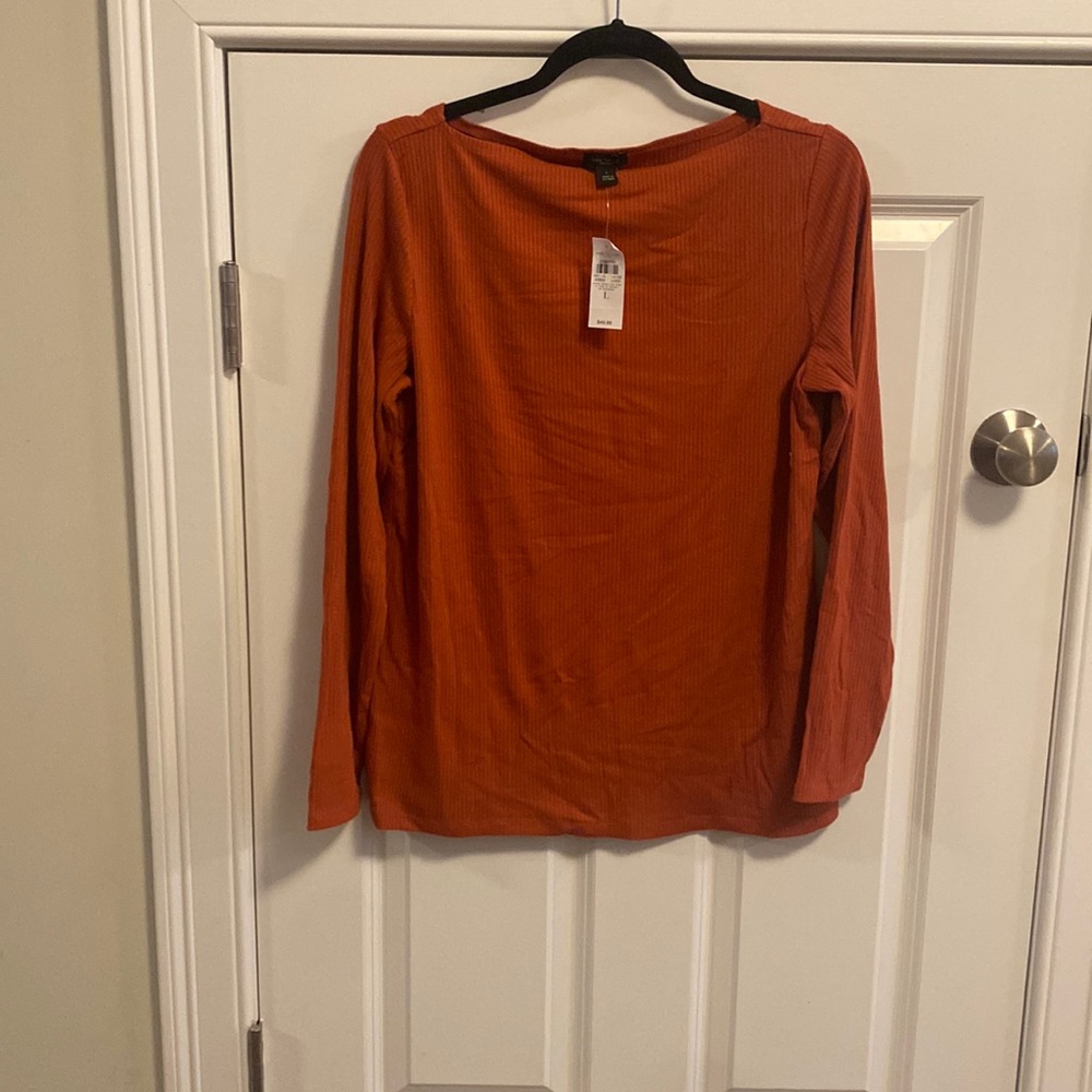 NWT Long Sleeve ANN TAYLOR FACTORY dark orange ribbed Tshirt